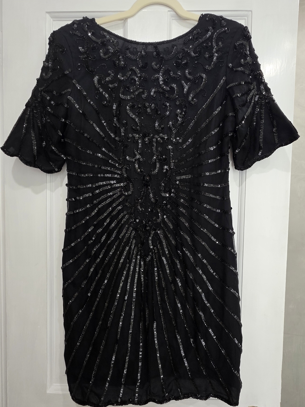 Black Sequin Short Sleeve Mini Dress